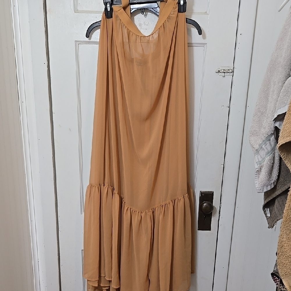 Nasty Gal NWT Caramel CHIFFON BACKLESS BEACH Tiered MAXI SIZE 10